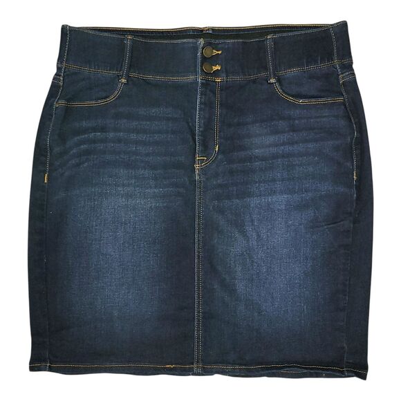 APT 9 Tummy Control Denim Pencil Skirt Sz 14 Dark Wash Stretch Pockets Back Slit - Picture 1 of 6